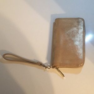 Gold Wallet with Detachable Wristlet Handle